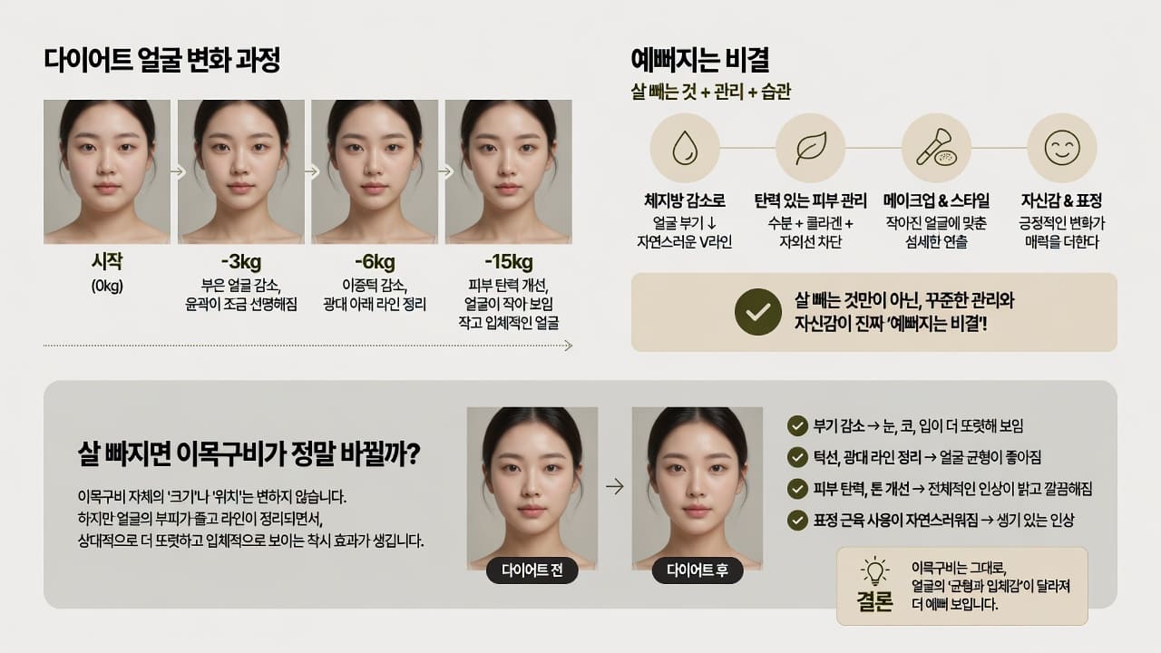다이어트 얼굴 변화 과정과 예뻐지는 비결, 살 빠지면 이목구비가 정말 바뀔까?